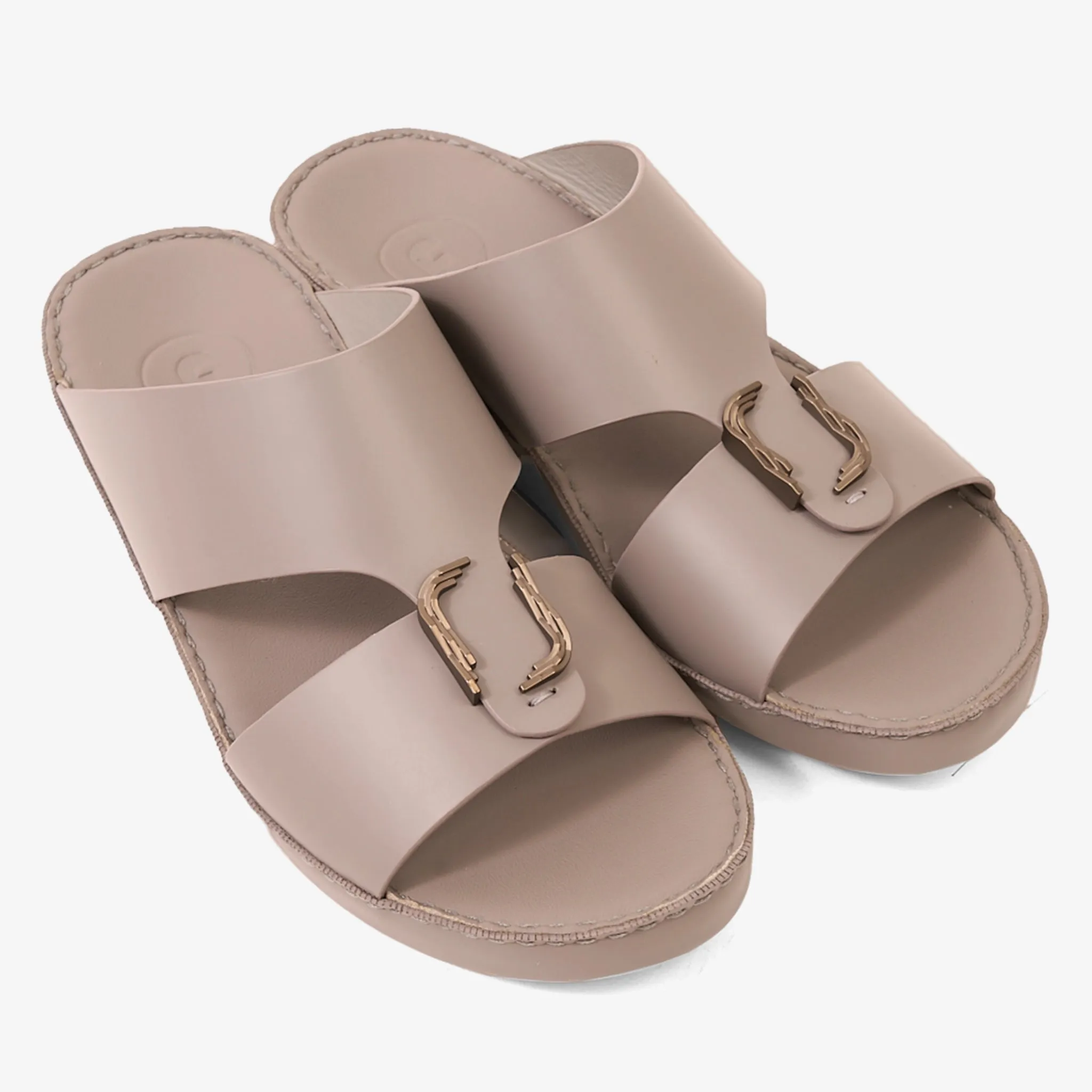 FARADA MODERN LEATHER ARABIC SANDALS WITH BRASS DOUBLE F TRIM LONDON SKY
