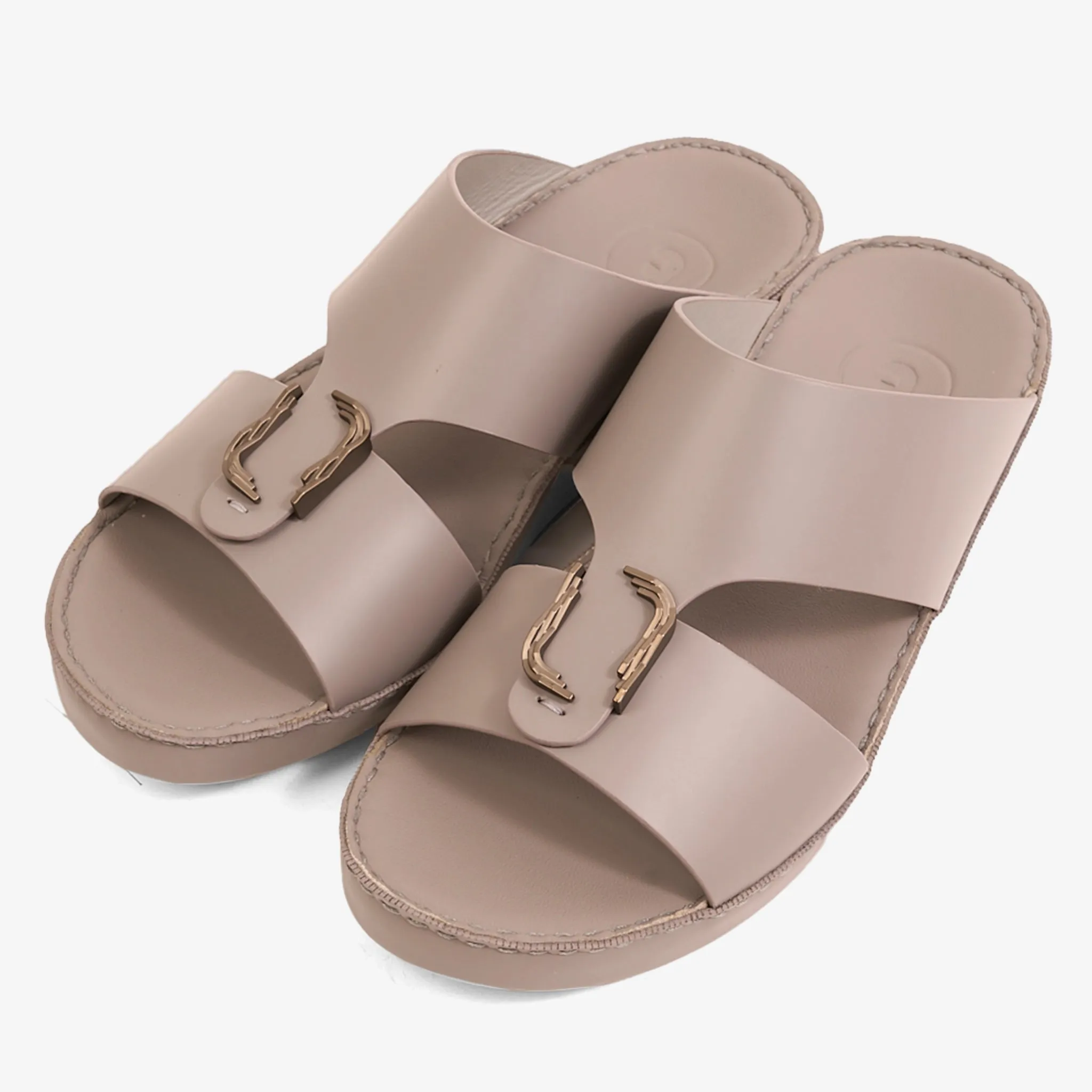 FARADA MODERN LEATHER ARABIC SANDALS WITH BRASS DOUBLE F TRIM LONDON SKY
