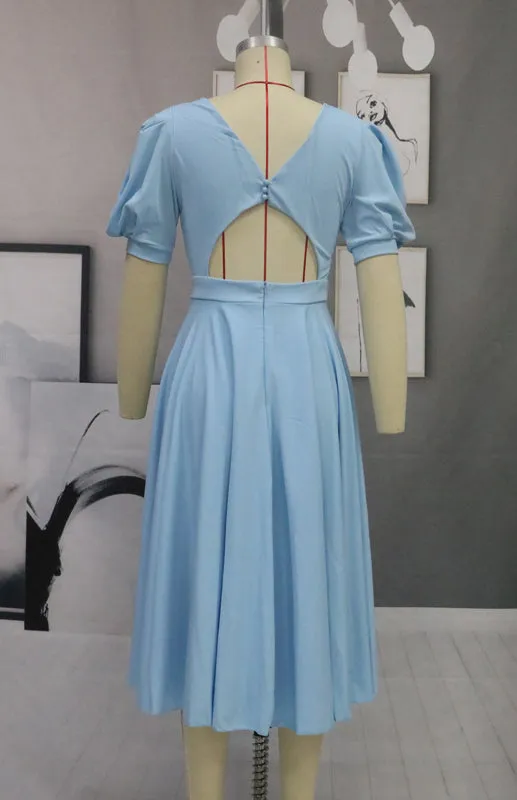 Fashion Solid Color Slim Fit Sexy Big Swing Dress