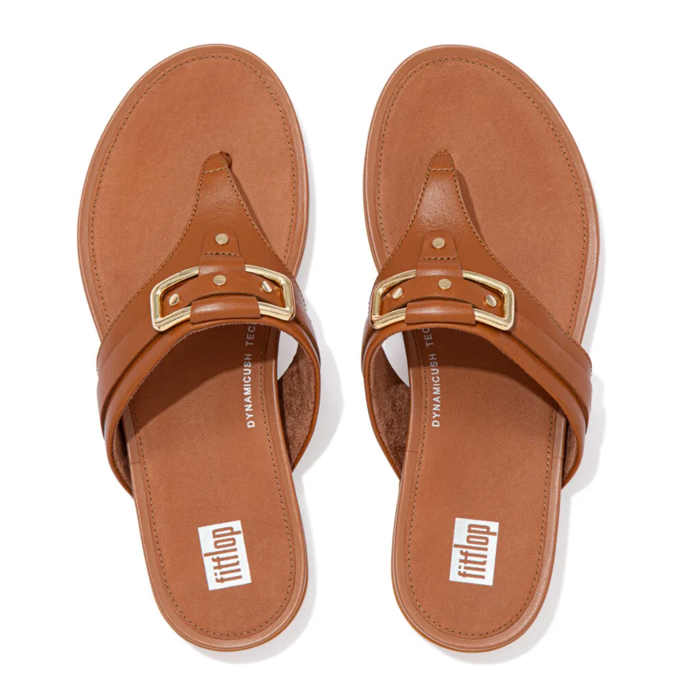 FitFlop Gracie Stud-Buckle Leather Toe Post Sandals Brown