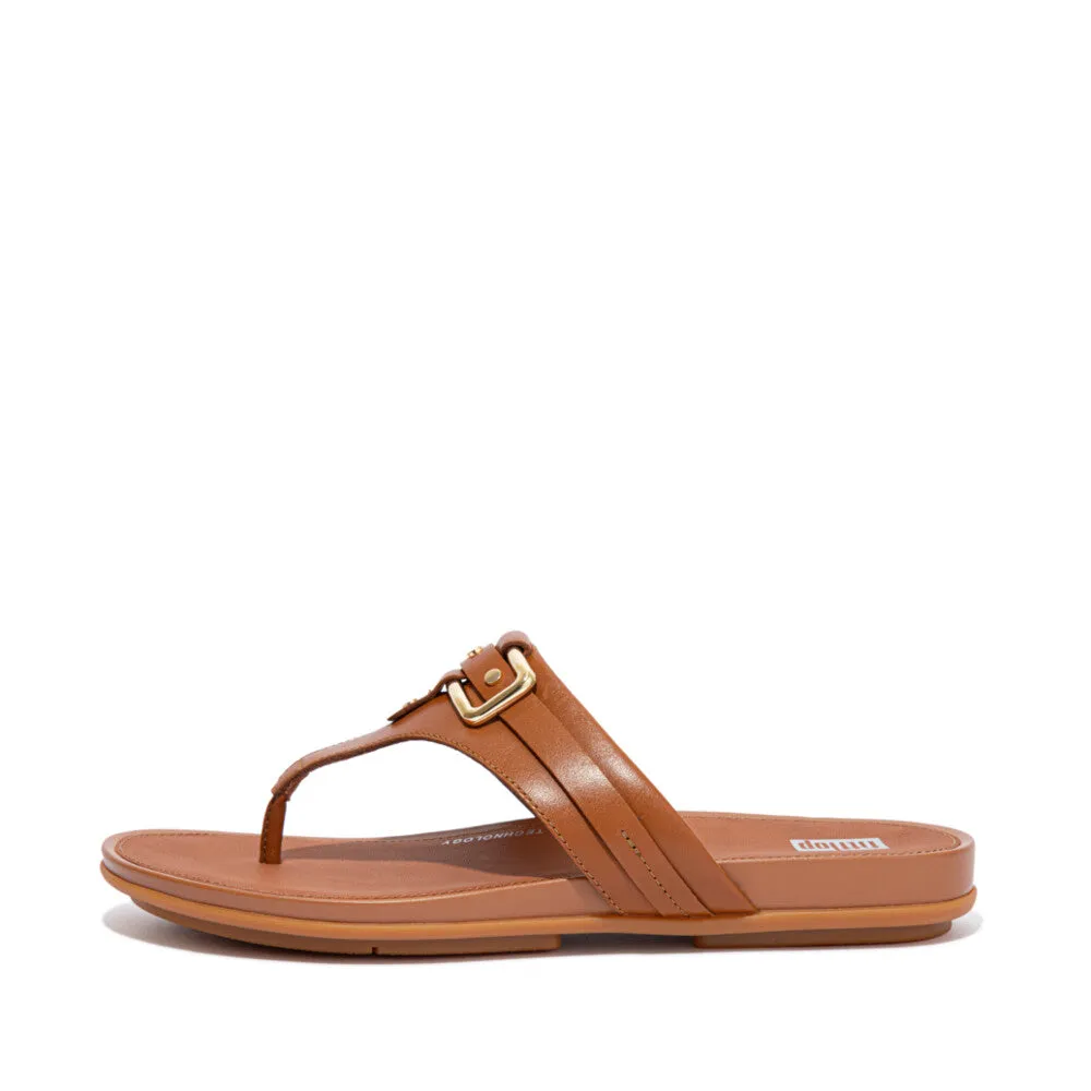 FitFlop Gracie Stud-Buckle Leather Toe Post Sandals Brown