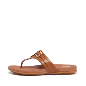 FitFlop Gracie Stud-Buckle Leather Toe Post Sandals Brown