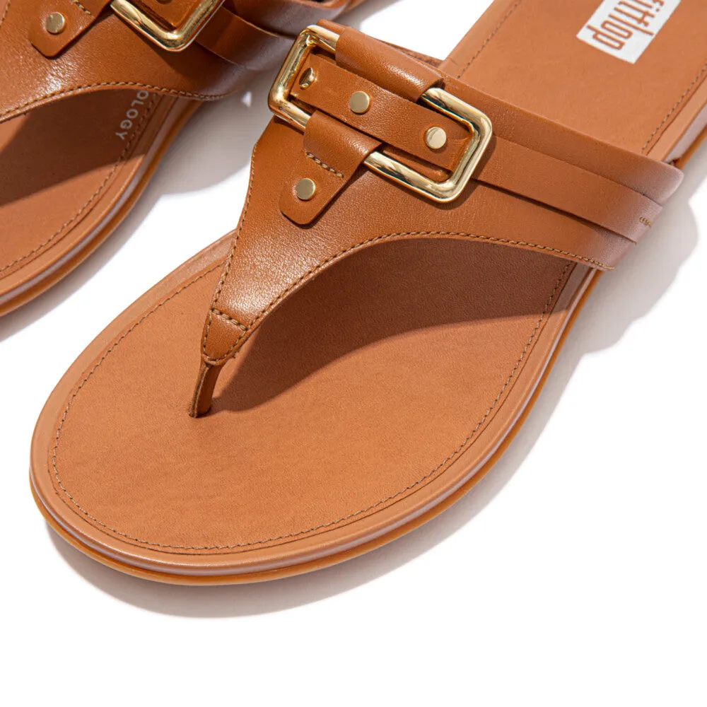 FitFlop Gracie Stud-Buckle Leather Toe Post Sandals Brown