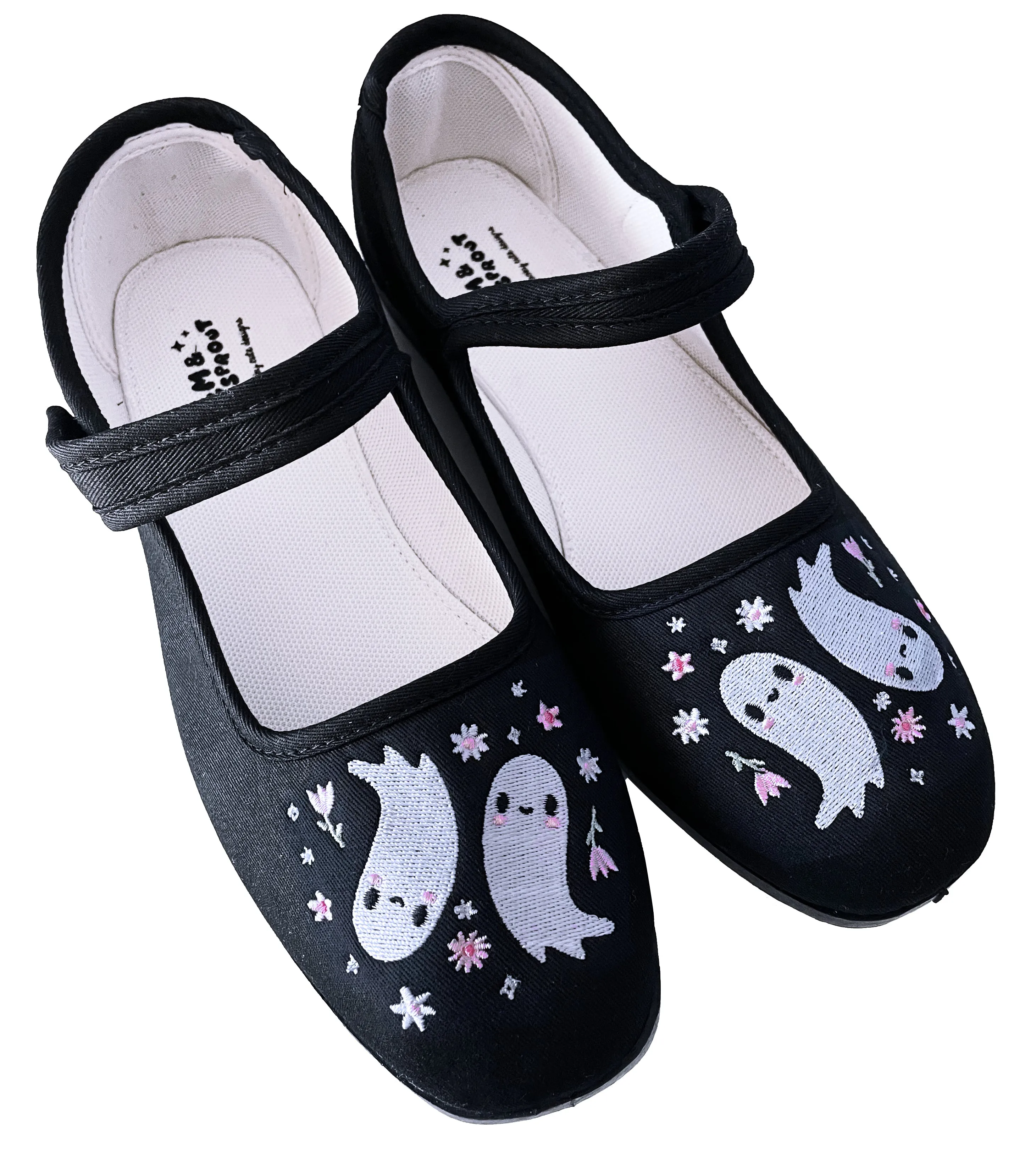 Floral Ghosts Embroidered Flats - Mary Jane Shoes