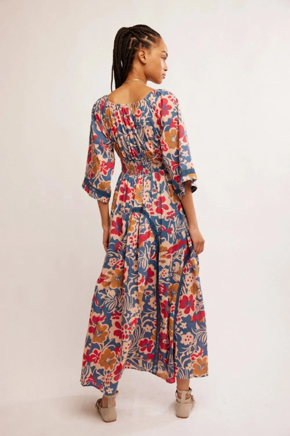 Free People Printed Dixie Maxi Dress in Vintage Indigo Combo