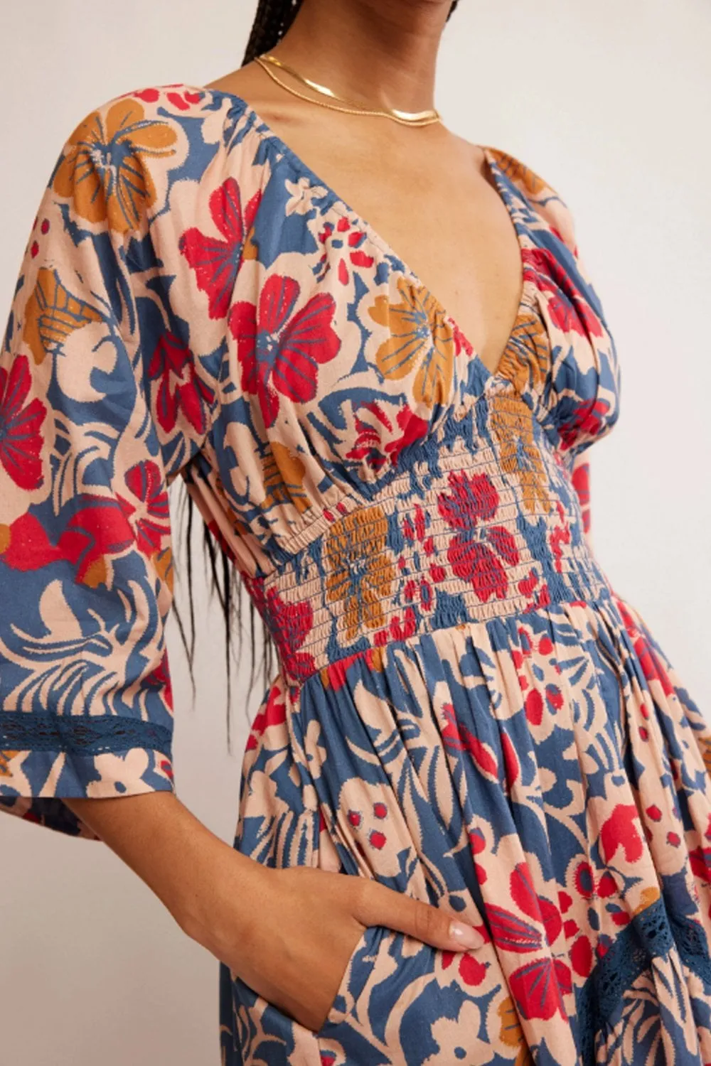 Free People Printed Dixie Maxi Dress in Vintage Indigo Combo