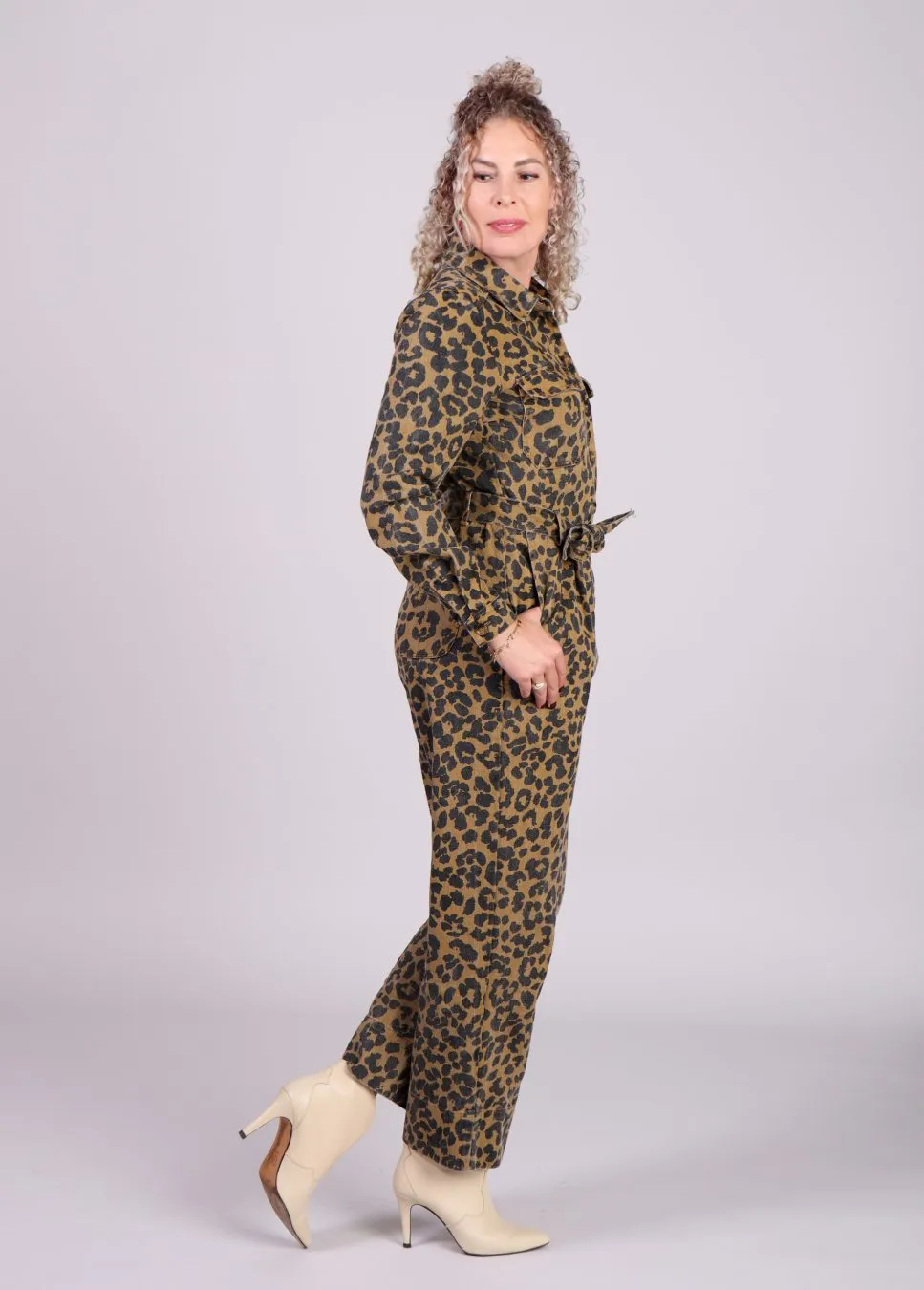 FRNCH Adelice jumpsuit denim luipaard print