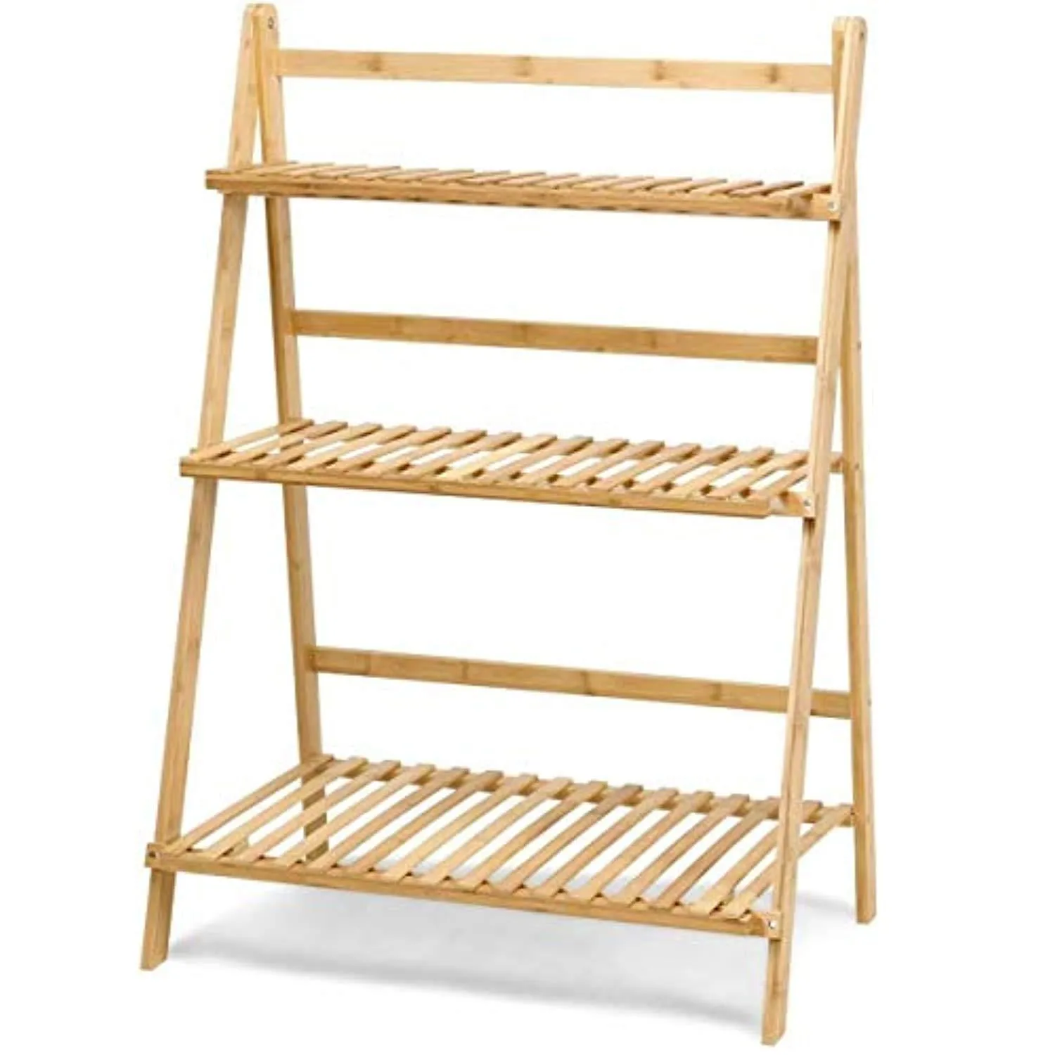 Giantex Plant Flower Stand Rack Shelf 3-Tier Bamboo Foldable Pot Racks Planter Organizer Display Shelves, 27.6" x15.7" x 38.2" (Natural)