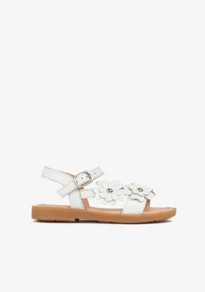 Girl's Daisy White Leather Sandals