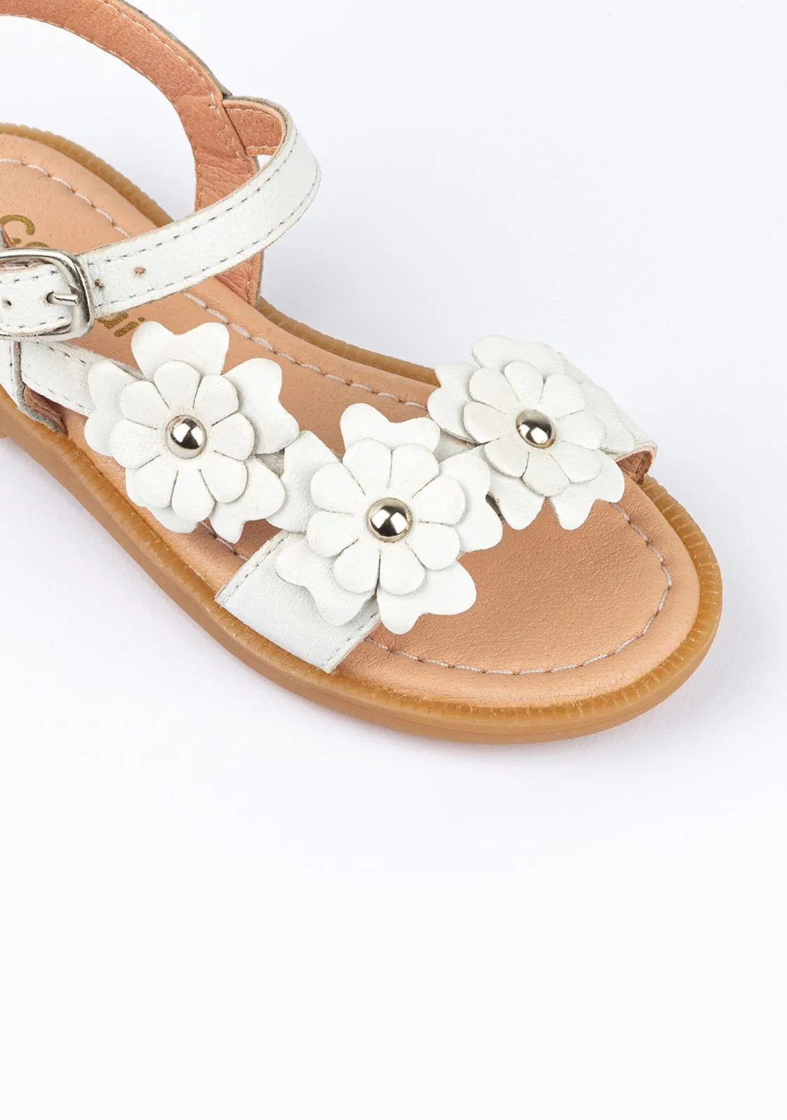 Girl's Daisy White Leather Sandals