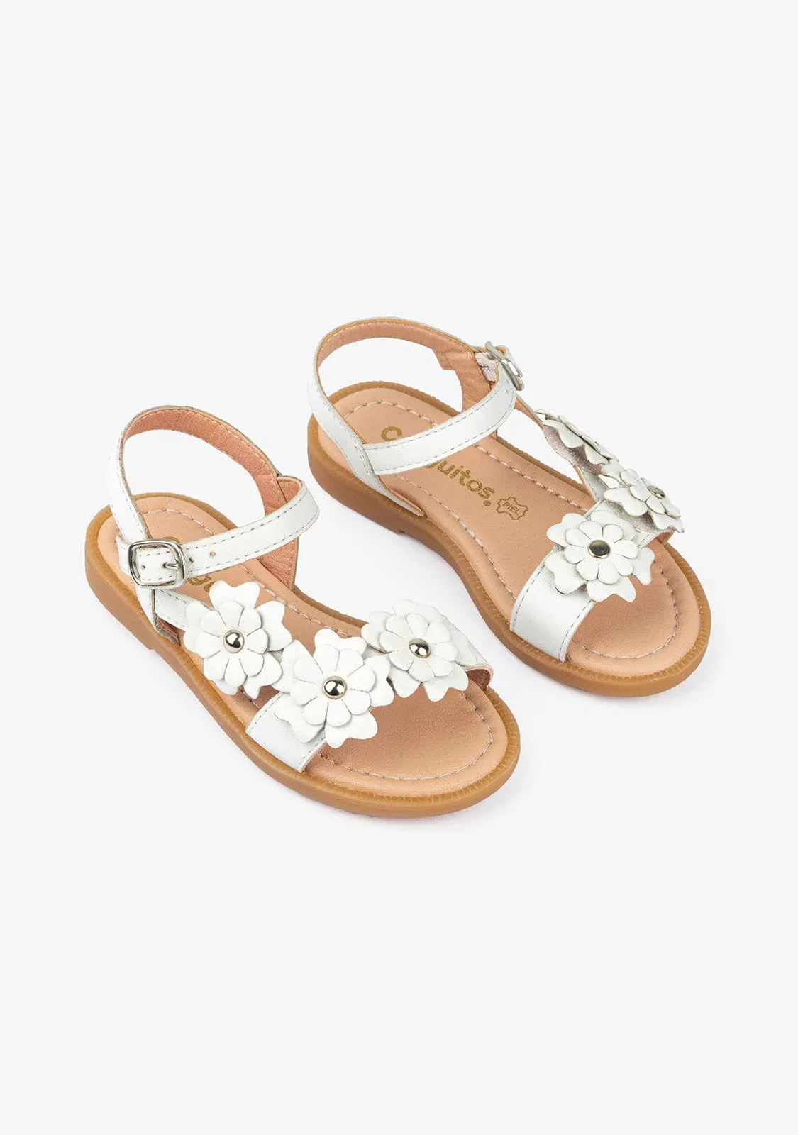 Girl's Daisy White Leather Sandals