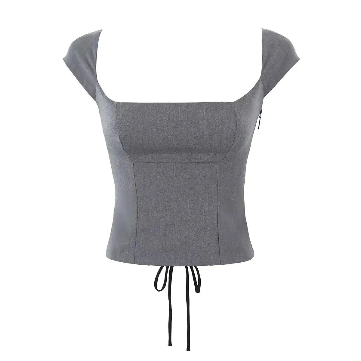 Gray Laced-Up Mini Skirt Set
