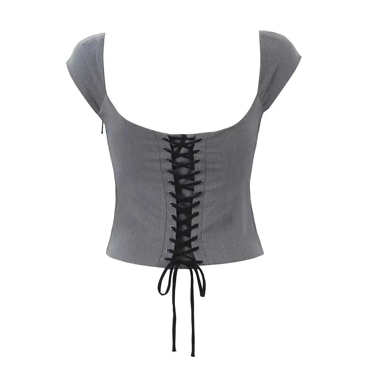 Gray Laced-Up Mini Skirt Set