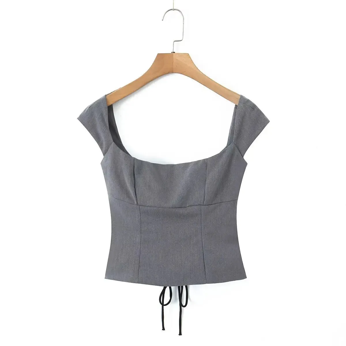Gray Laced-Up Mini Skirt Set
