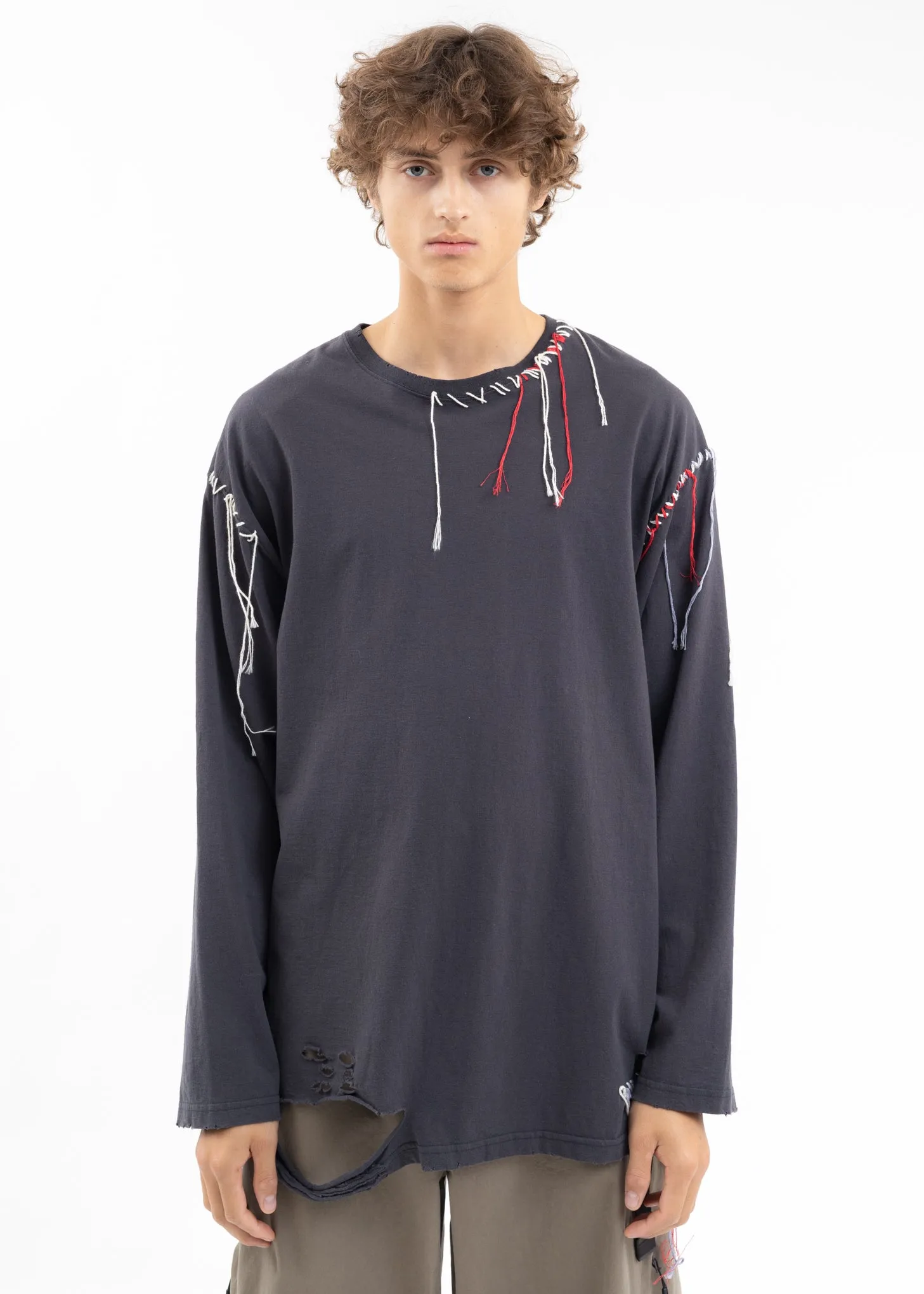 Grey LOOPING DAMAGE CUTSEWN