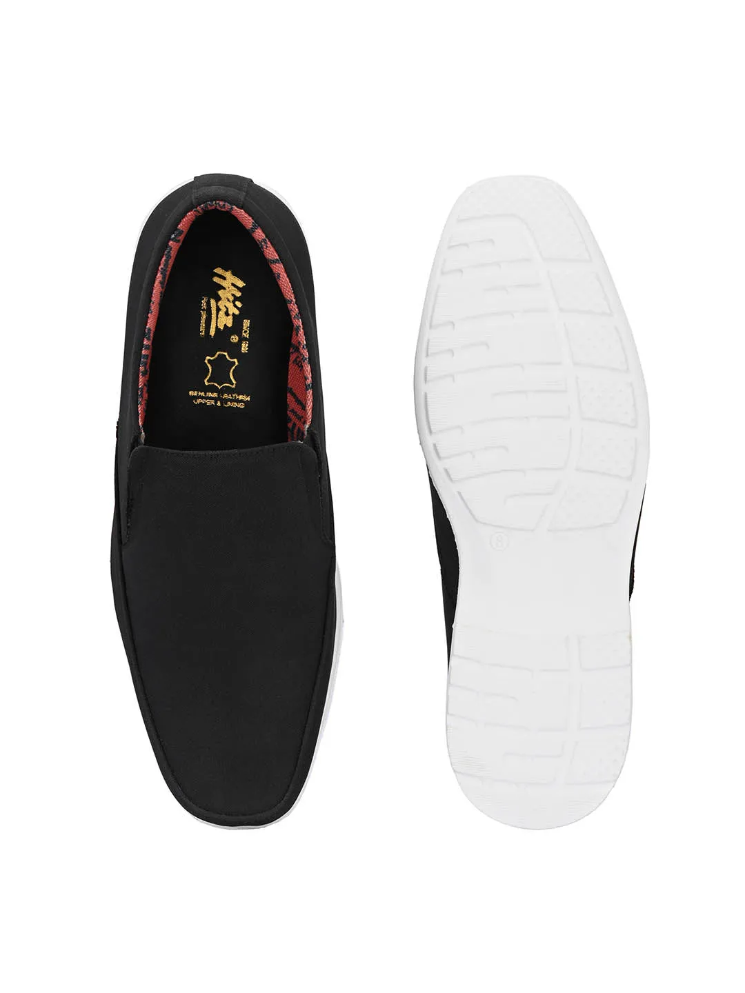Hitz Men's Black Fabrick Made Slip-On Comfort Casual Shoes