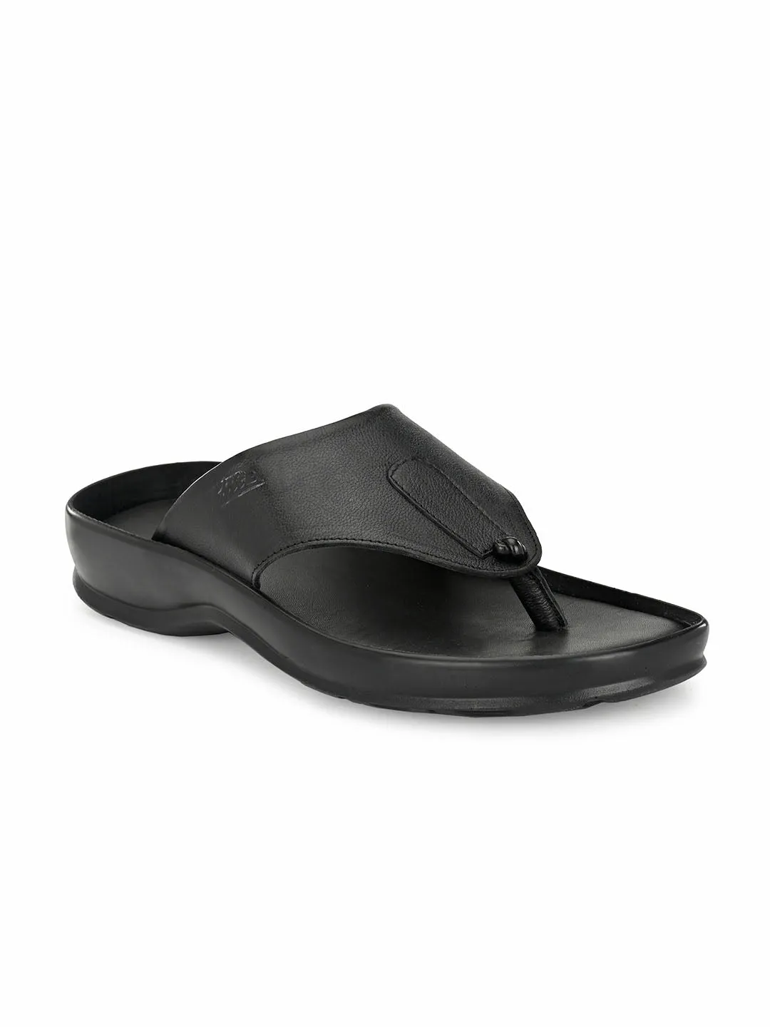 Hitz Men's Black Leather Open Toe Indoor Outdoor Comfort Slippers