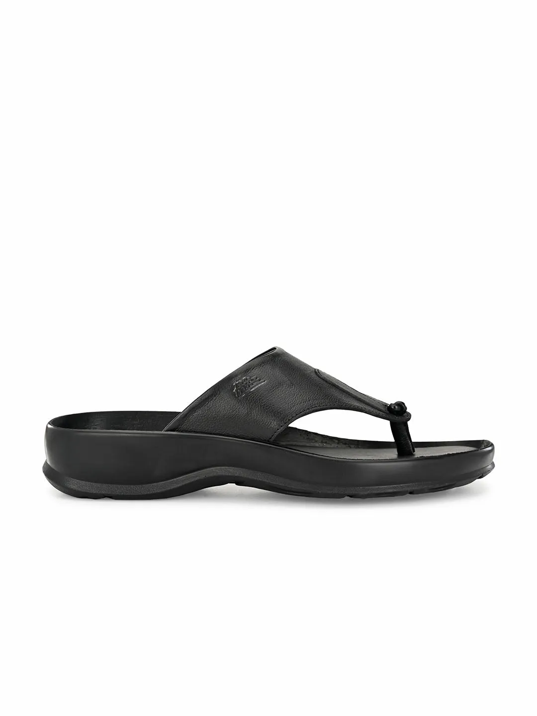 Hitz Men's Black Leather Open Toe Indoor Outdoor Comfort Slippers