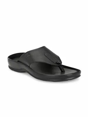 Hitz Men's Black Leather Open Toe Indoor Outdoor Comfort Slippers