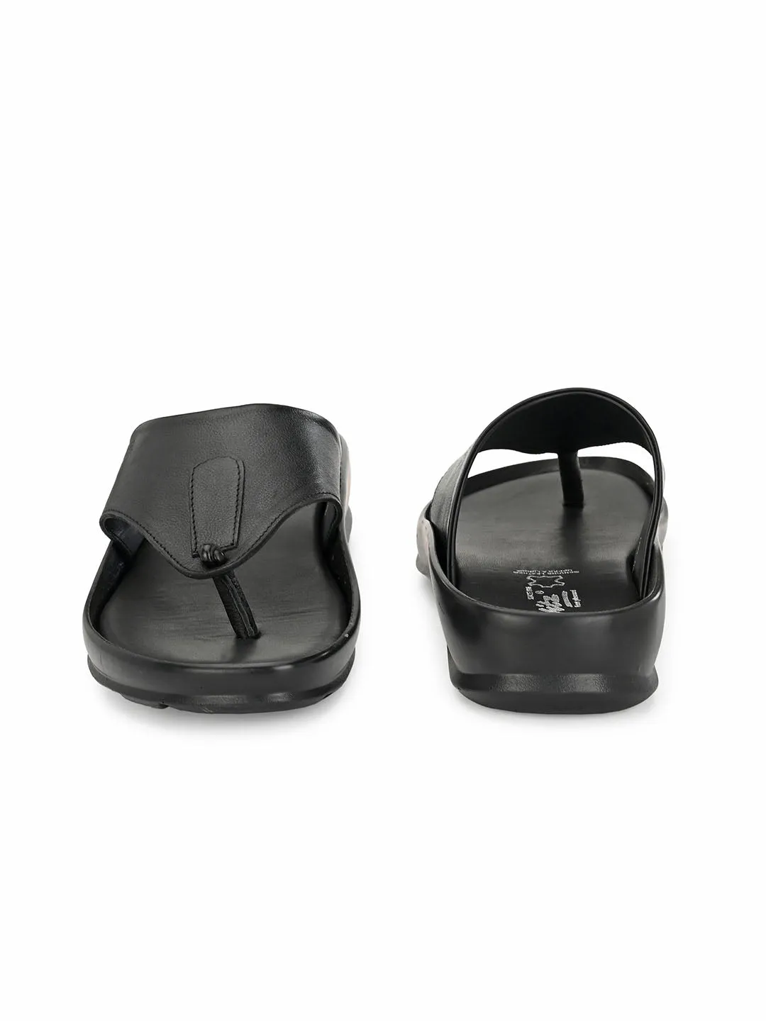 Hitz Men's Black Leather Open Toe Indoor Outdoor Comfort Slippers