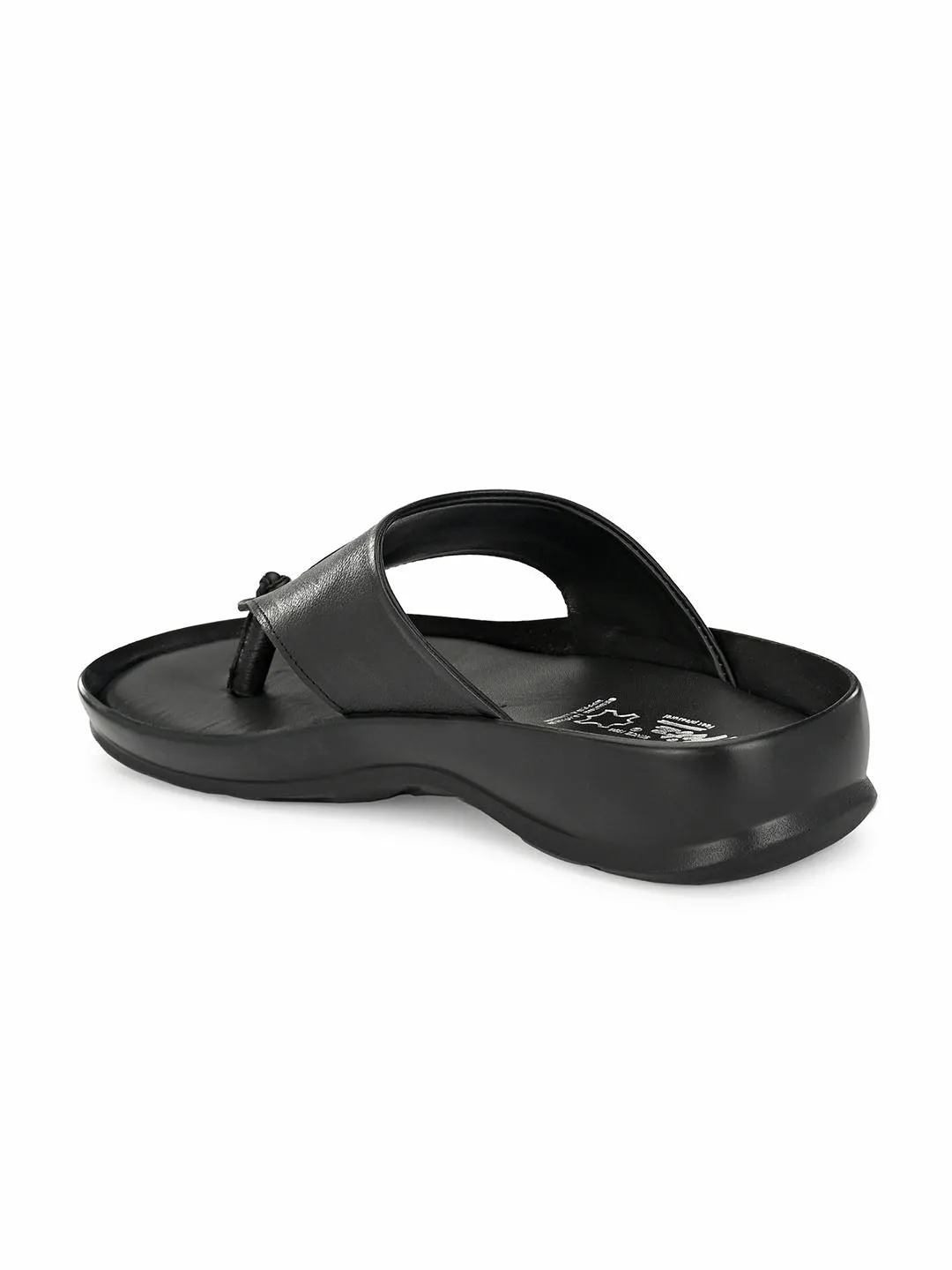Hitz Men's Black Leather Open Toe Indoor Outdoor Comfort Slippers