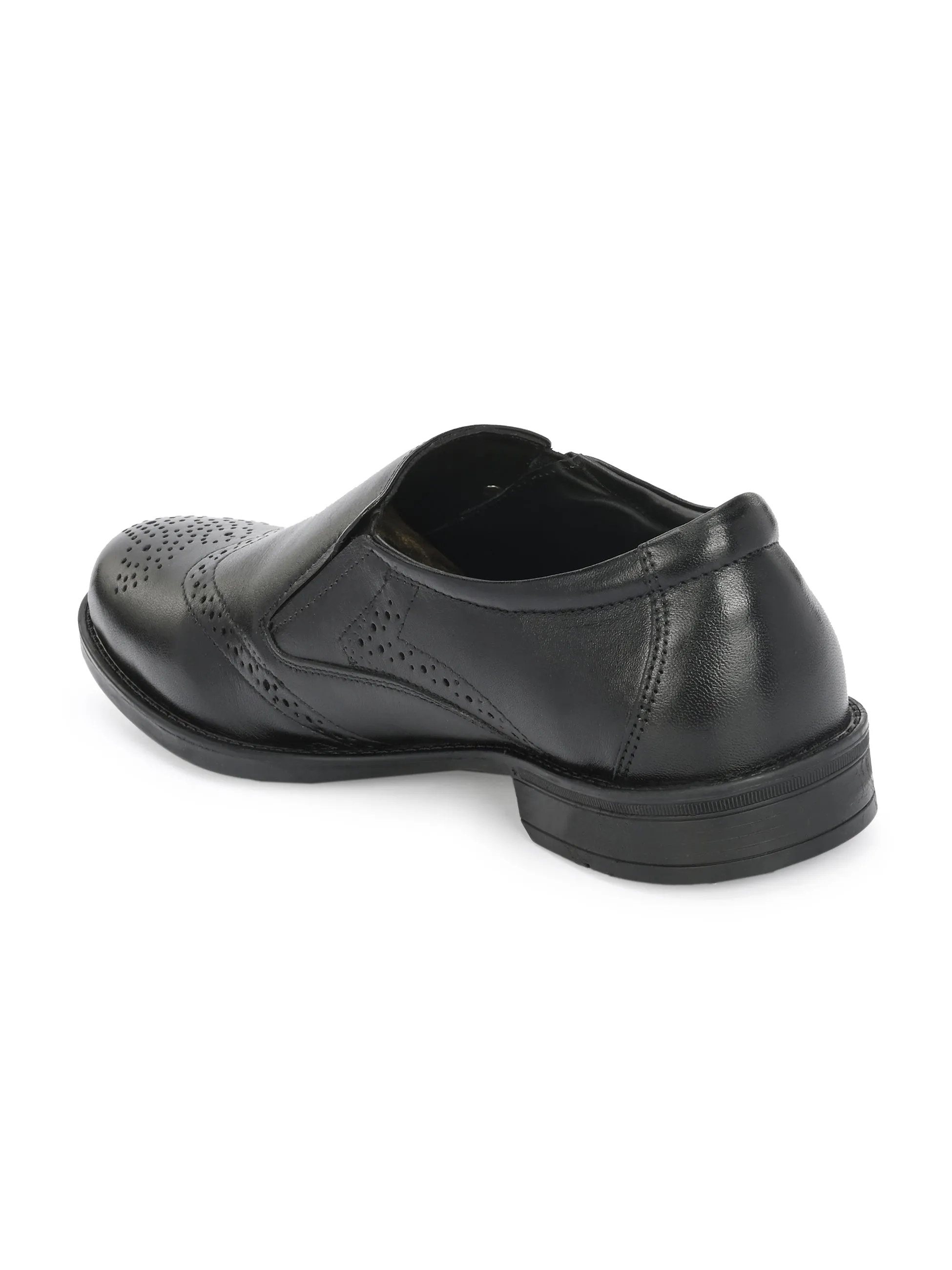 Hitz Men's Black Leather Slip On Formal Brogue Shoes