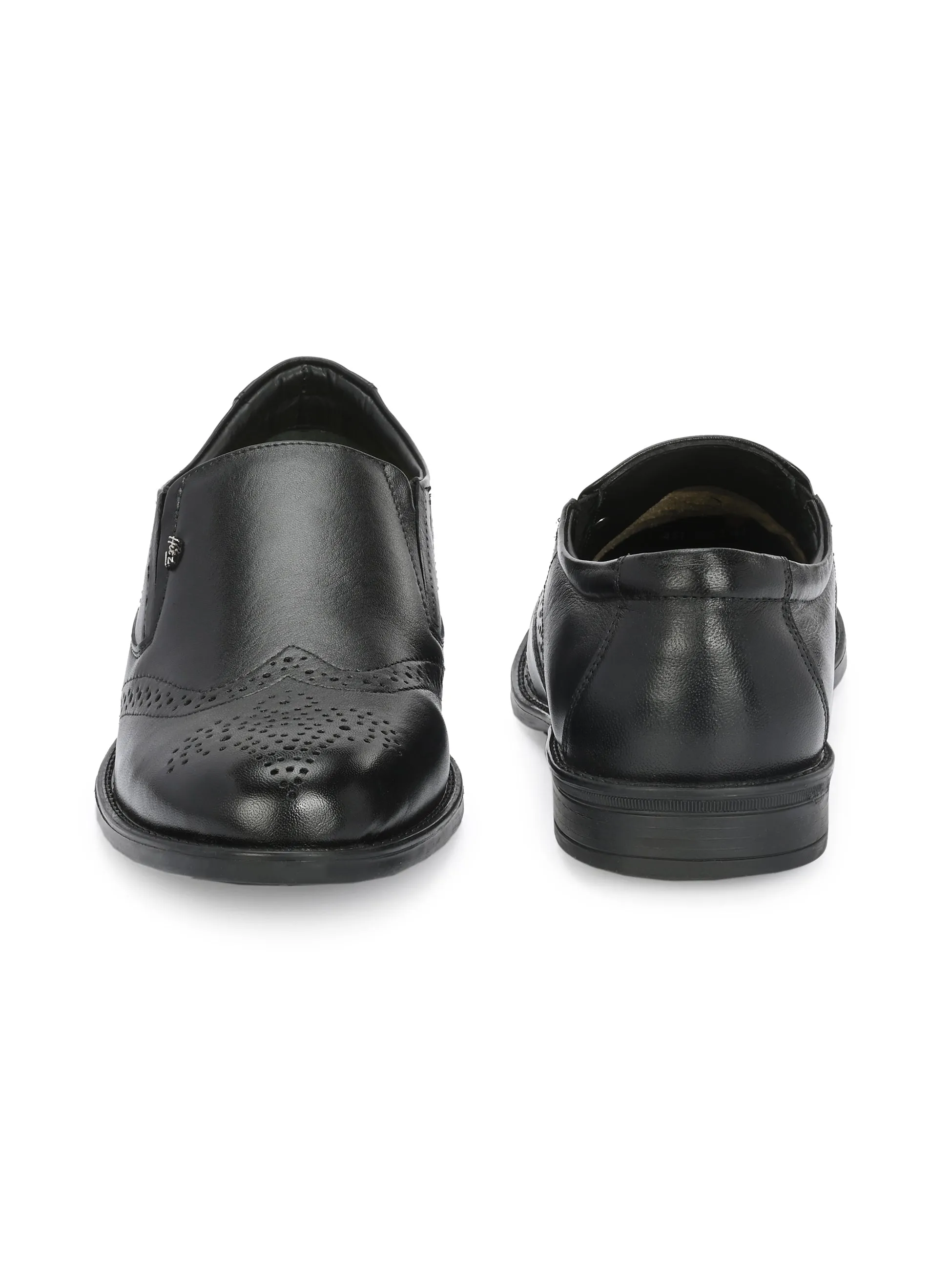 Hitz Men's Black Leather Slip On Formal Brogue Shoes