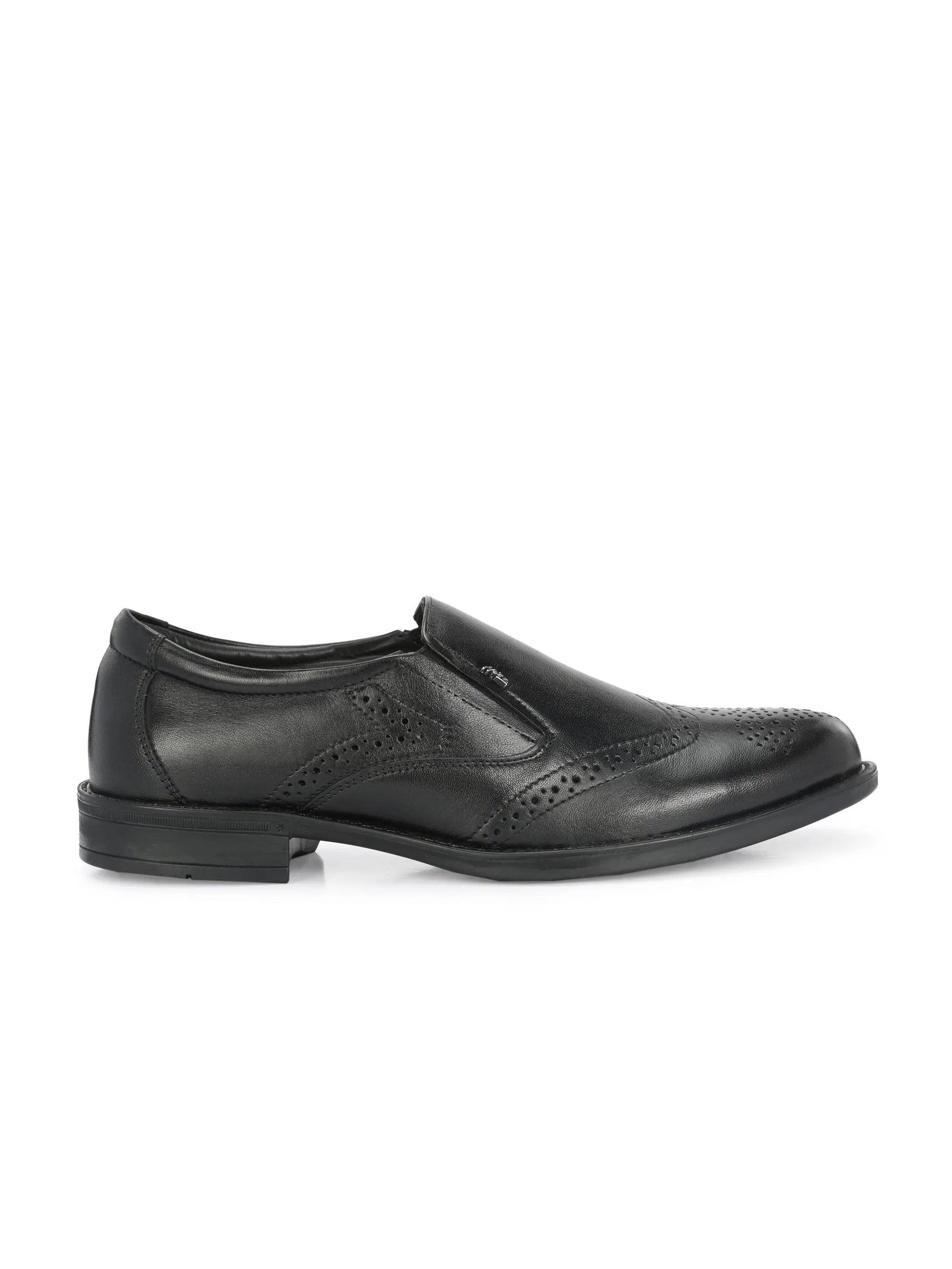 Hitz Men's Black Leather Slip On Formal Brogue Shoes