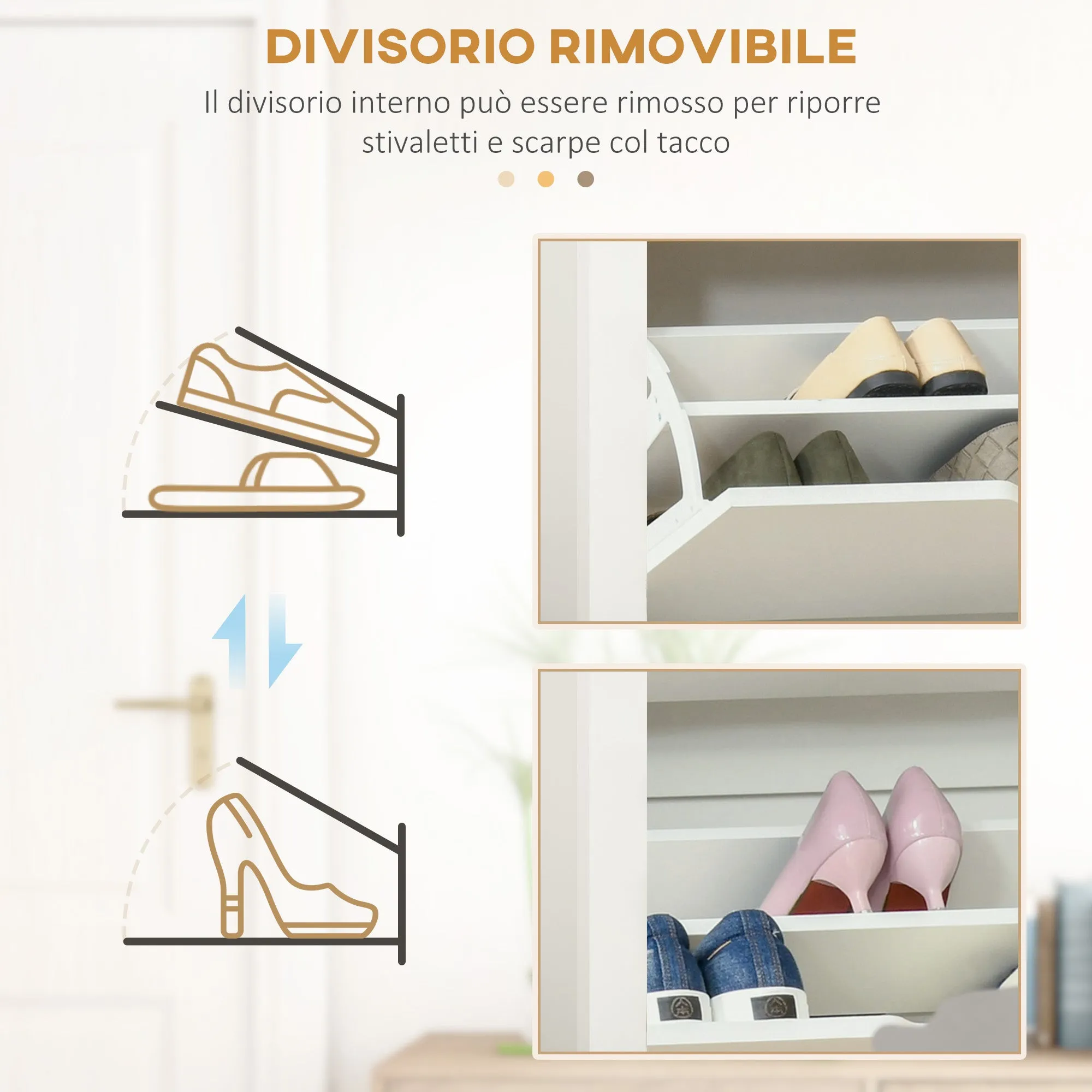 HOMCOM Modern Shoe Rack for 12 Pairs Max with 2 Adjustable and Removable Drawers, in Wood, 72x26x80 cm, White