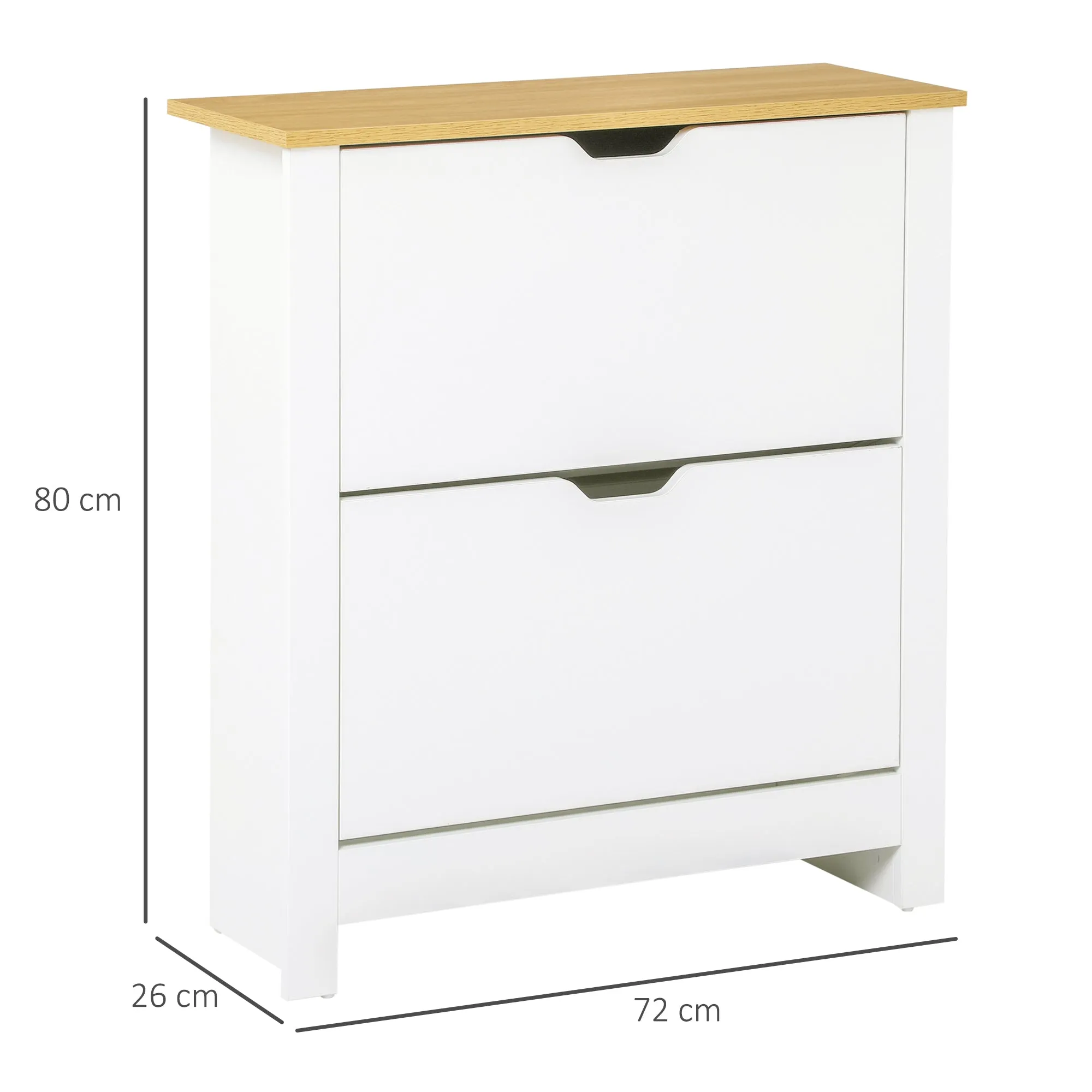 HOMCOM Modern Shoe Rack for 12 Pairs Max with 2 Adjustable and Removable Drawers, in Wood, 72x26x80 cm, White