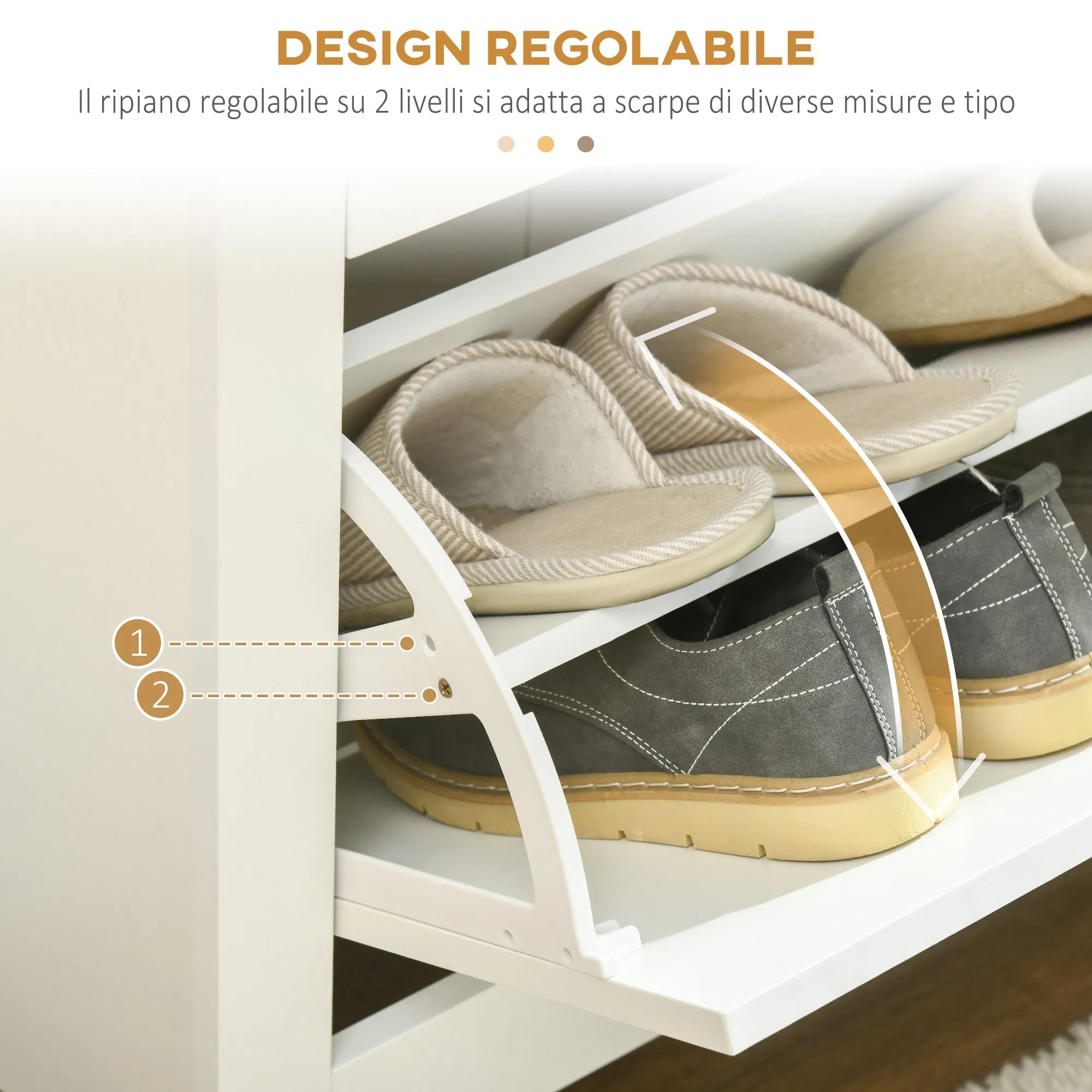 HOMCOM Modern Shoe Rack for 12 Pairs Max with 2 Adjustable and Removable Drawers, in Wood, 72x26x80 cm, White
