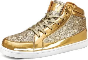 IGxx Glitter Shoes for Men Fashion High Top Casual Sequin Sparkly Sneakers Men's Bling Shiny Men