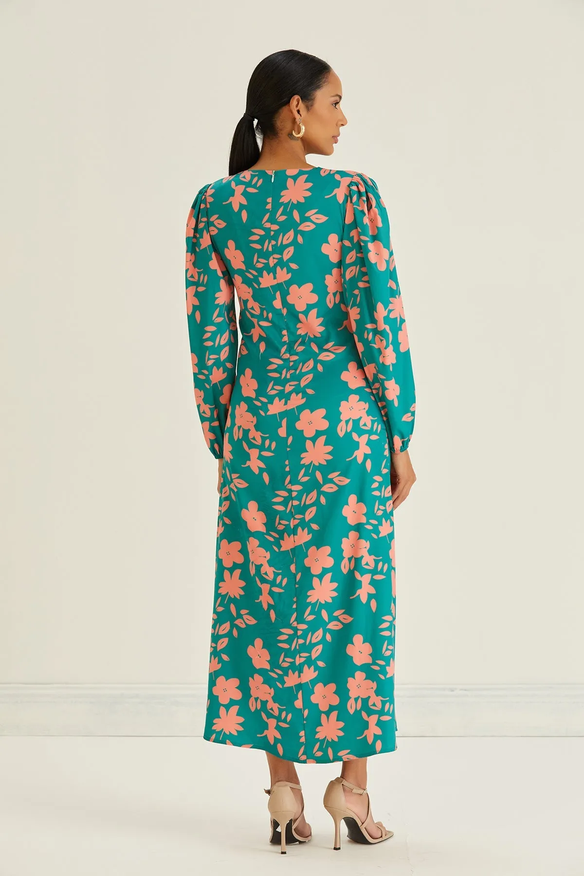 Jade Chic Twist Midi Dress in Floral Print