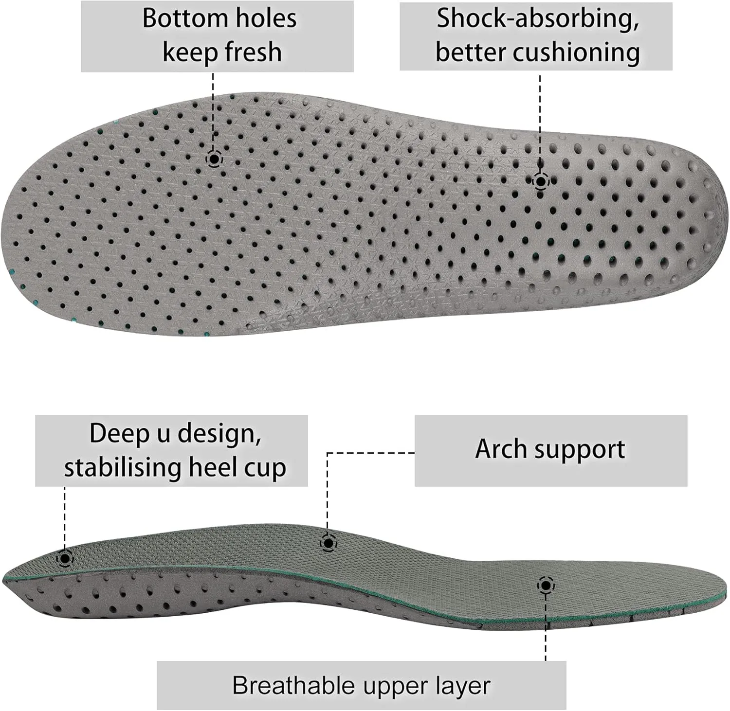Knixmax Women's Sport Shoe Insoles, Comfort Thin Cushioning Orthotic Sneaker Inserts for Woman, Breathable Running Innersoles Replacement Boot Liners Grey EU 36
