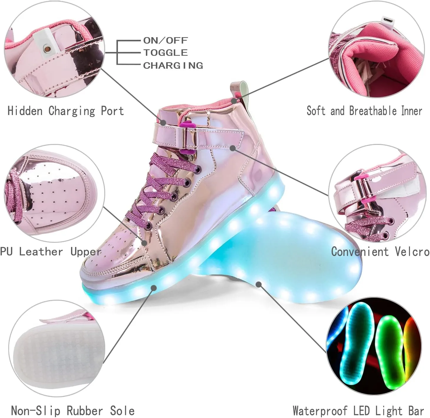 LED Light Up High Top Sneakers Flashing Shoes for Women Men Teens with USB Charging Glowing Luminous Shoes