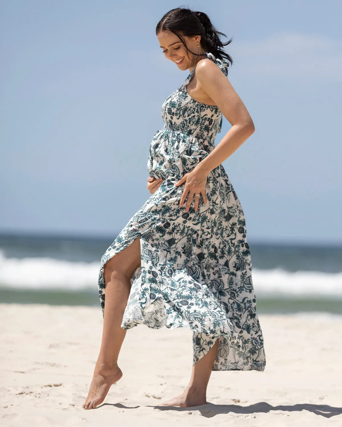 'Lilliana' Linen Maternity Dress - Emerald Green