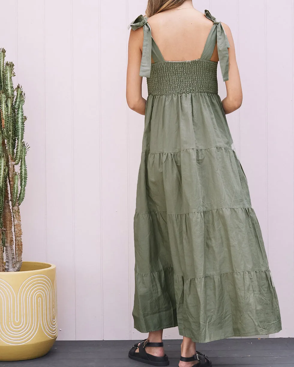 'Lilliana' Linen Maternity Dress - Olive Green