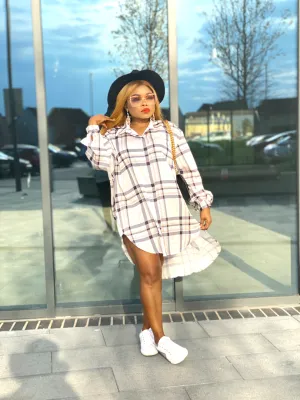 Loose Fit Checkers Shirt Dress- Nude