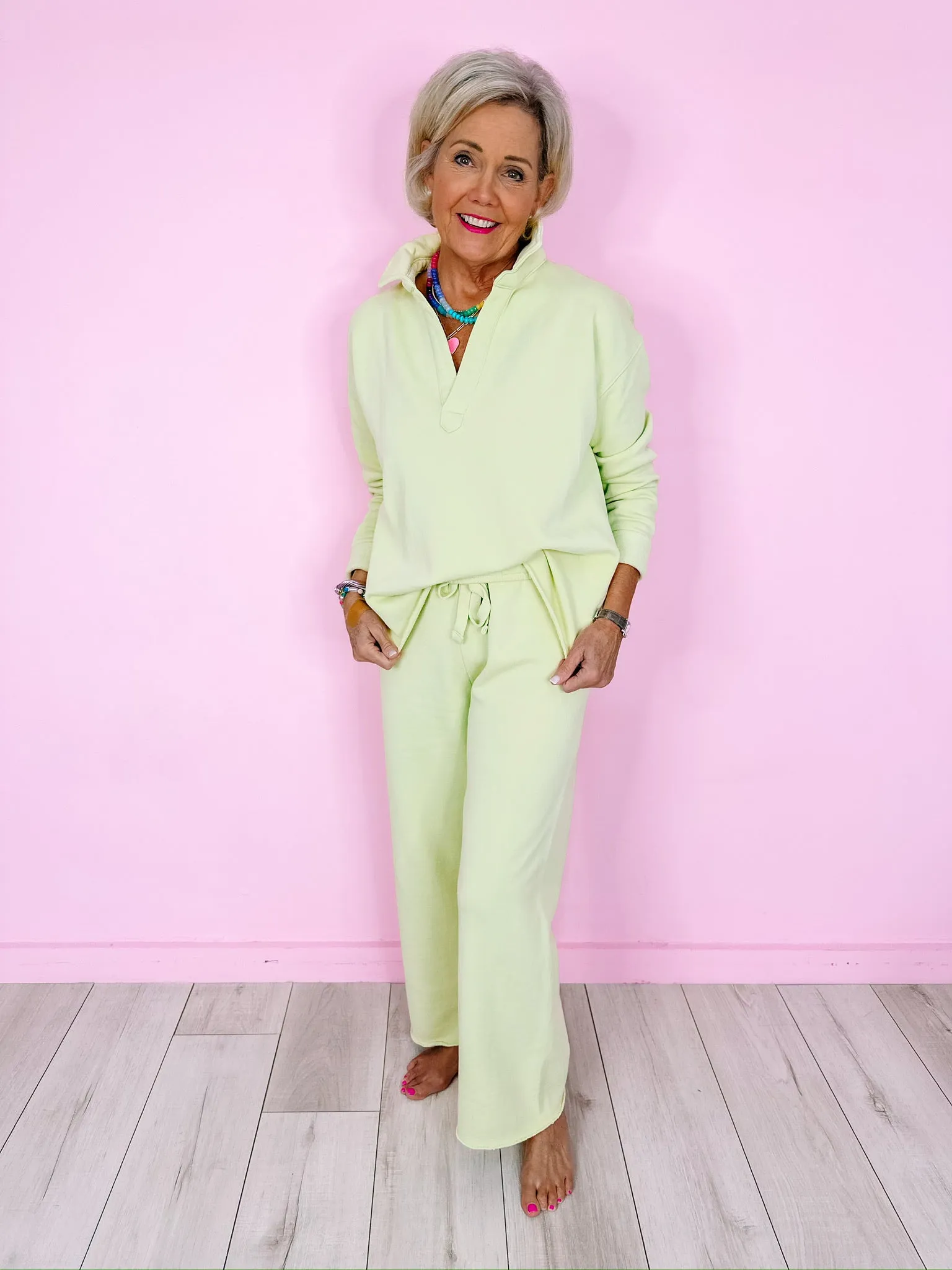 LOUNGE QUEEN COLLAR TOP - GREEN