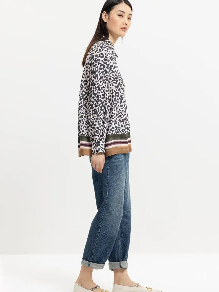 Luisa Cerano T Animal Printed Blouse With Contrast Band 268282 3408 7041