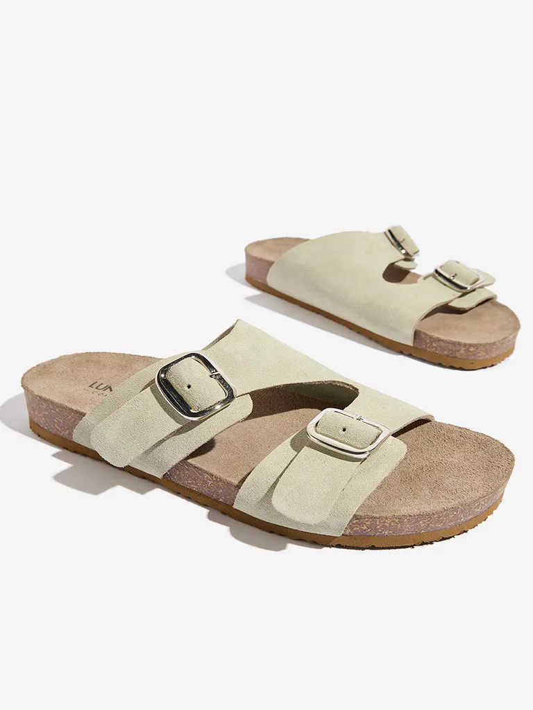 LUNA BLU Light Green Double Belted Comfort Sandals