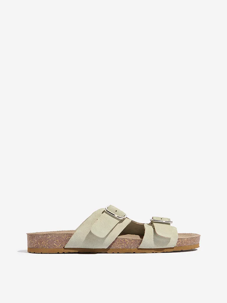 LUNA BLU Light Green Double Belted Comfort Sandals