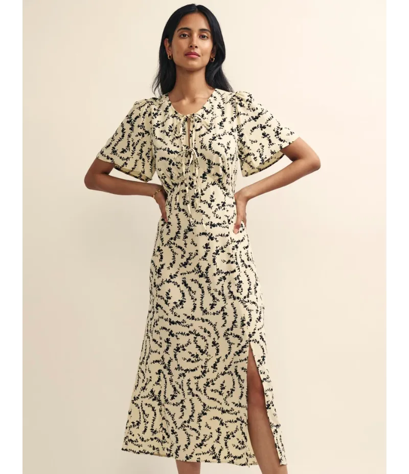 Maternity Cream Floral Chain Print Cecelia Midi Dress