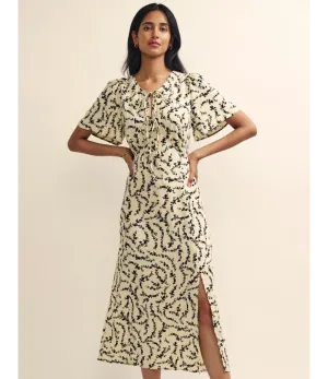 Maternity Cream Floral Chain Print Cecelia Midi Dress