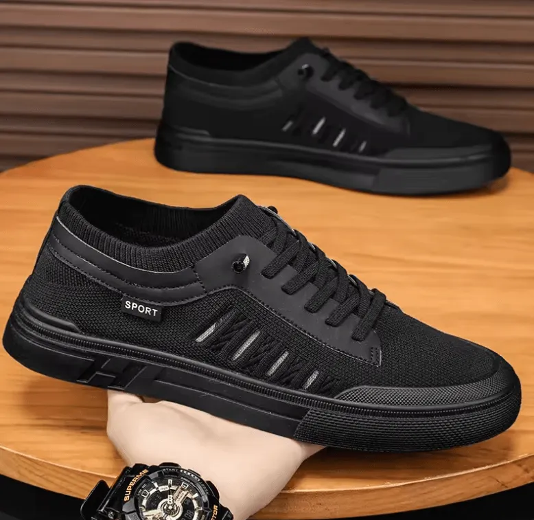 Men’s Board Shoes 2025 – Woven Breathable Casual Sneakers with Soft Bottom & Anti-Slip Design