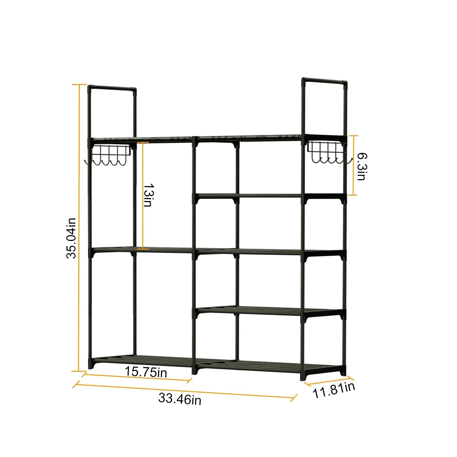 Metal Shoe Storage Shelf Free Standing Shoe Stand with 2 Row Hooks