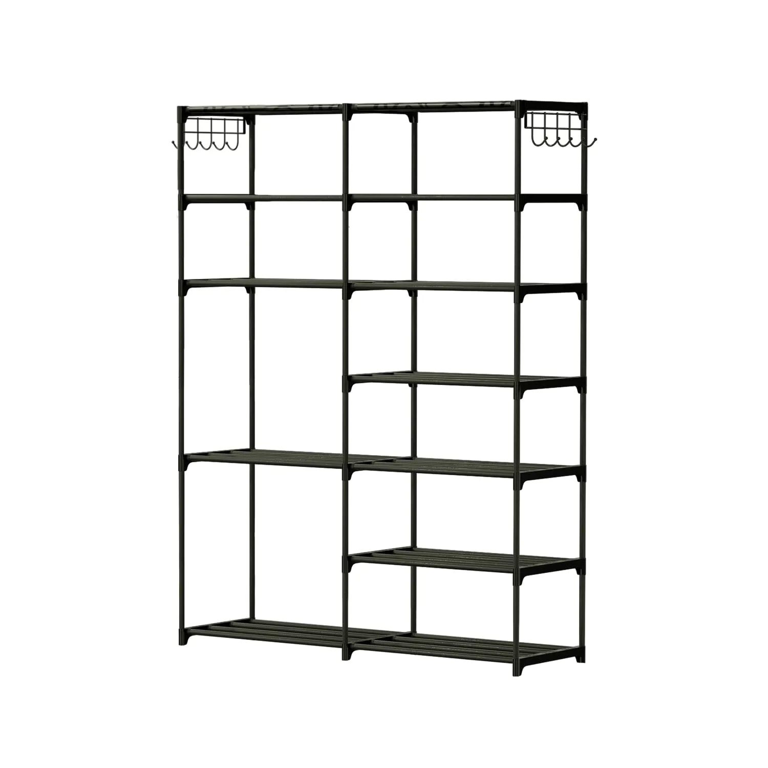 Metal Shoe Storage Shelf Free Standing Shoe Stand with 2 Row Hooks
