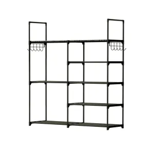 Metal Shoe Storage Shelf Free Standing Shoe Stand with 2 Row Hooks
