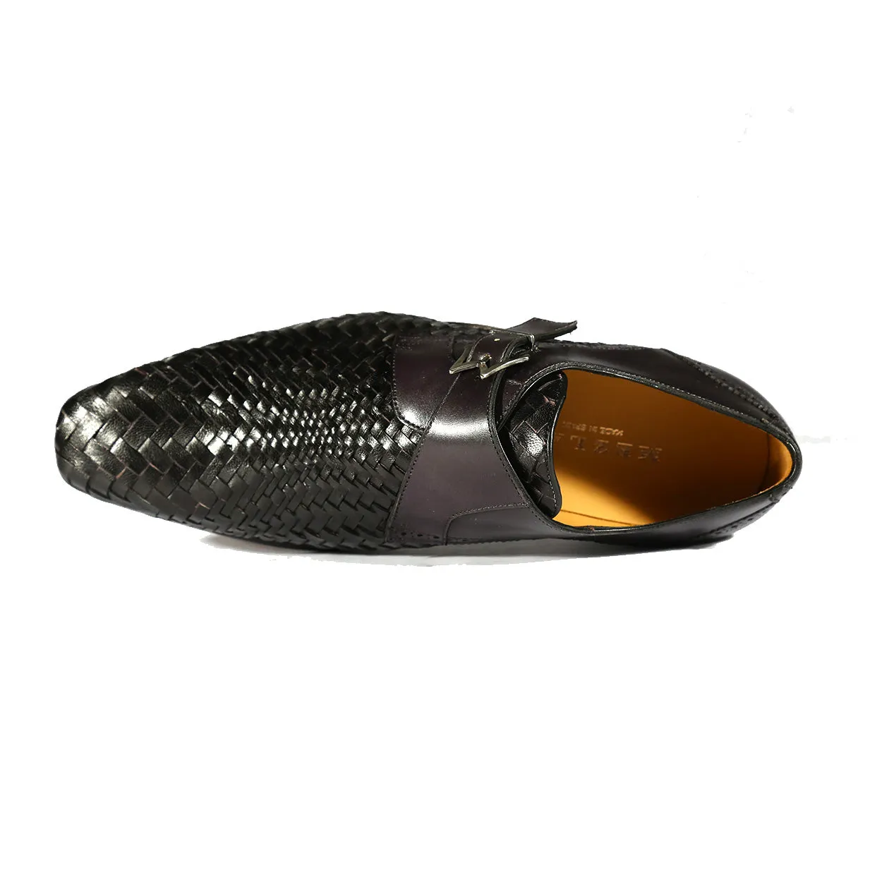 Mezlan S20271 Men's Shoes Black Woven / Calf-Skin Leather Dress Opanka Monk-Straps Loafers (MZS3483)