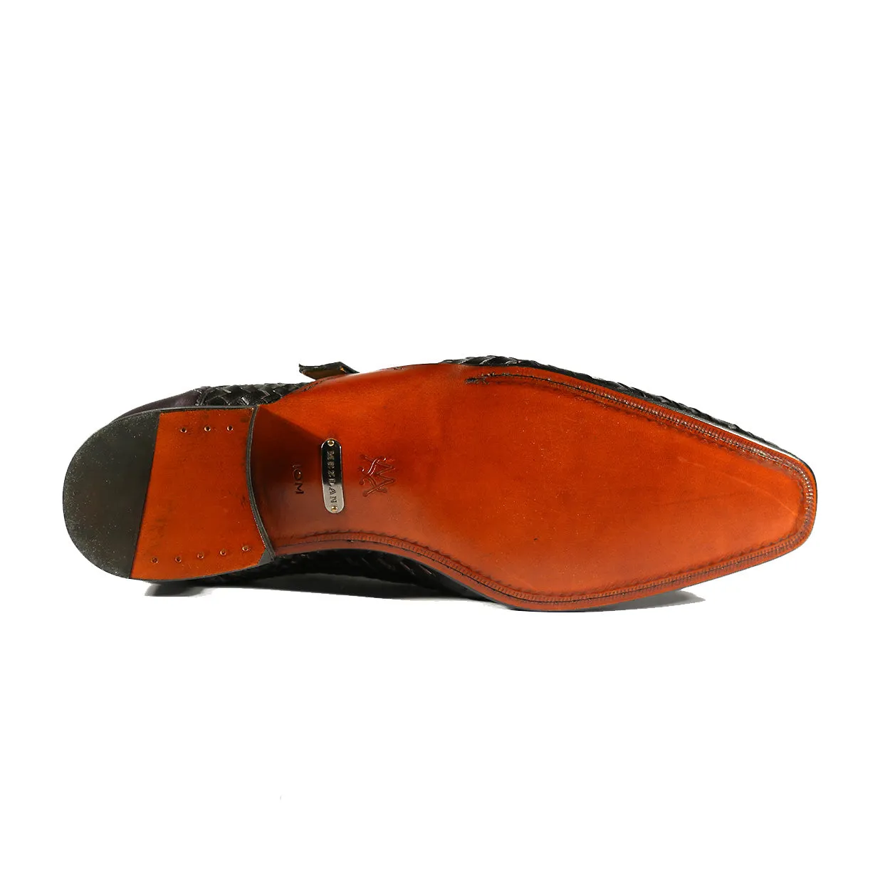 Mezlan S20271 Men's Shoes Black Woven / Calf-Skin Leather Dress Opanka Monk-Straps Loafers (MZS3483)